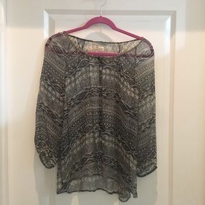 Sheer Lucky Brand Blouse with Gold Beaded accents